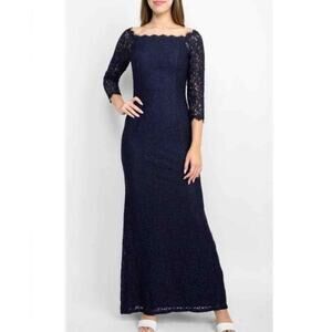 NWT Adriana Papel Long Sleeve Navy blue lace Maxi Dress size 6